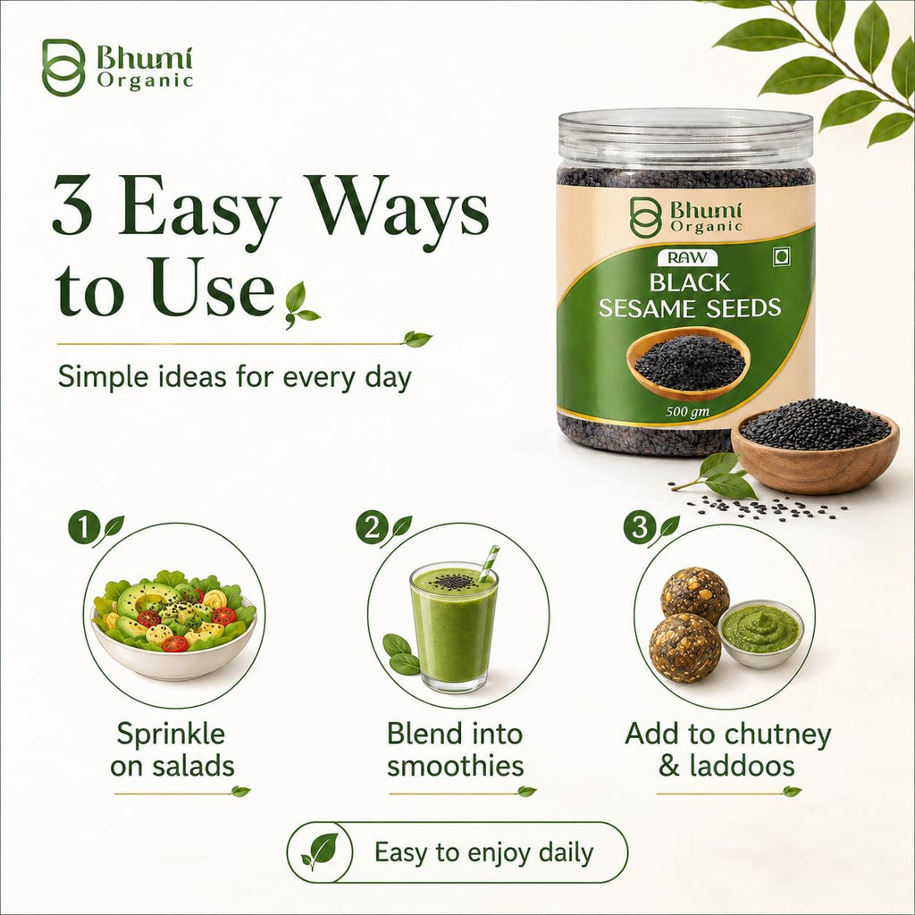 Bhumi Organic Black Sesame Seeds 500g | Til for Eating, Natural Black Gingelly Oil Seed, Nutrient Rich