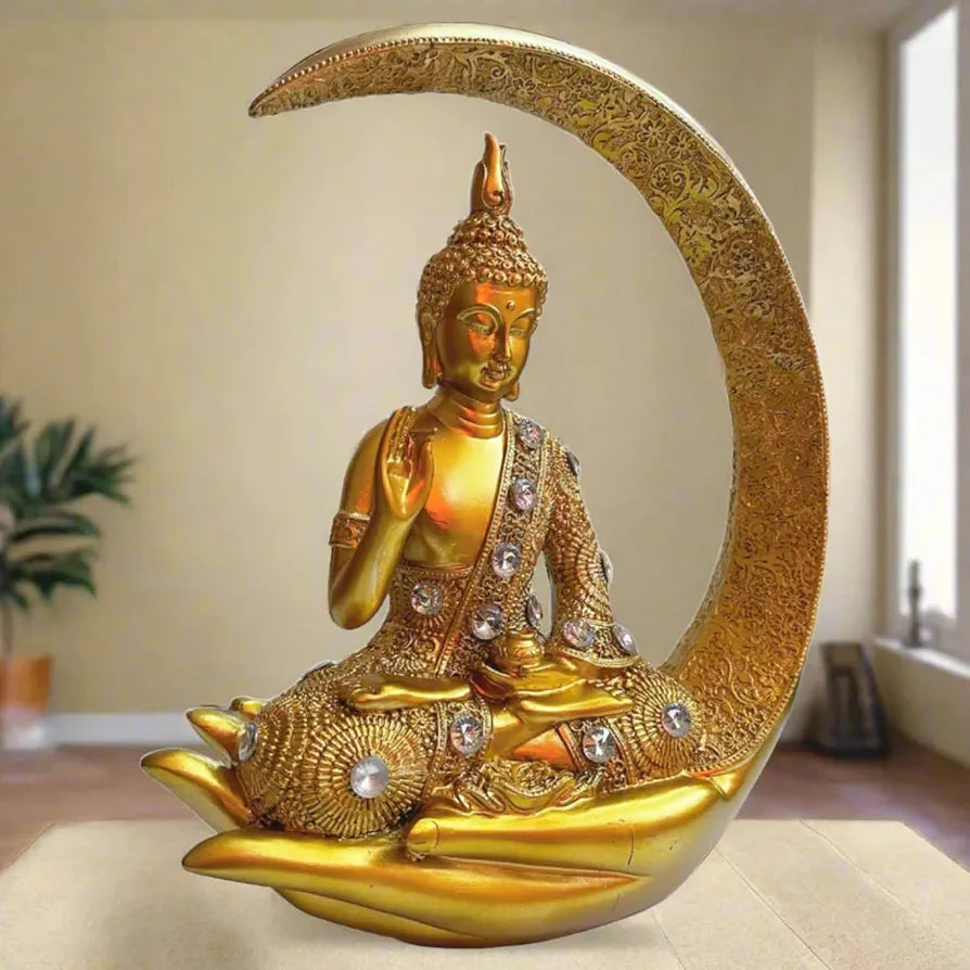 Alila Sitting Meditating Buddha Statue Idol for Home Living Room Decor Golden 9 Inches