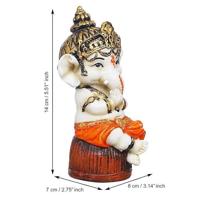 Ecraftindia Orange Polyresin Handcrafted Lord Ganesha Idol Sitting on Rock | God Idol