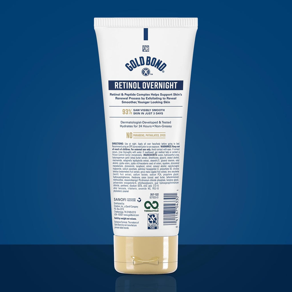 Gold Bond Age Renew Retinol Overnight Body & Face Lotion, With Retinol & Peptide Complex, for Dry Skin, 7 oz.