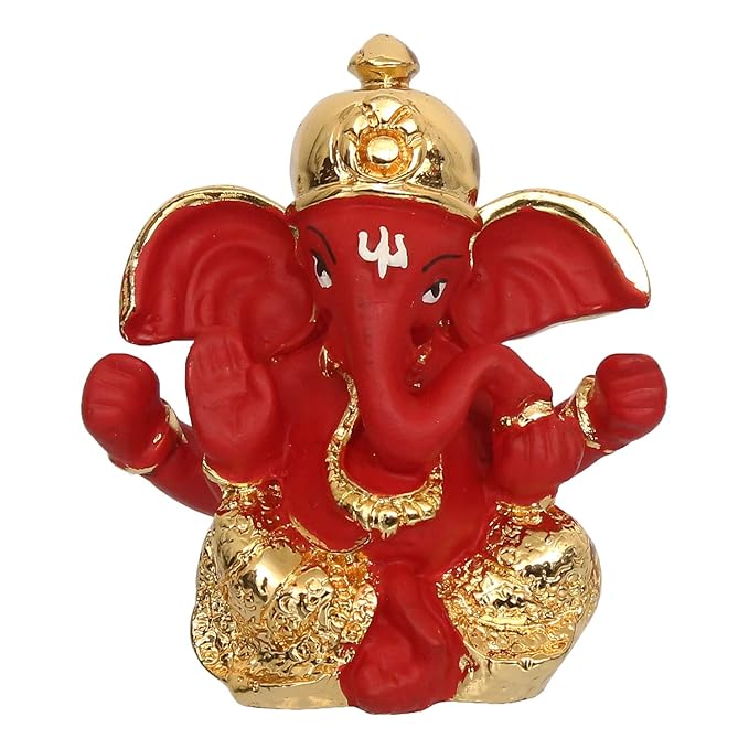Ecraftindia Gold Plated Red Dhoti Ganesha Decorative Showpiece for Home/ Temple/ Office/ Car Dashboard