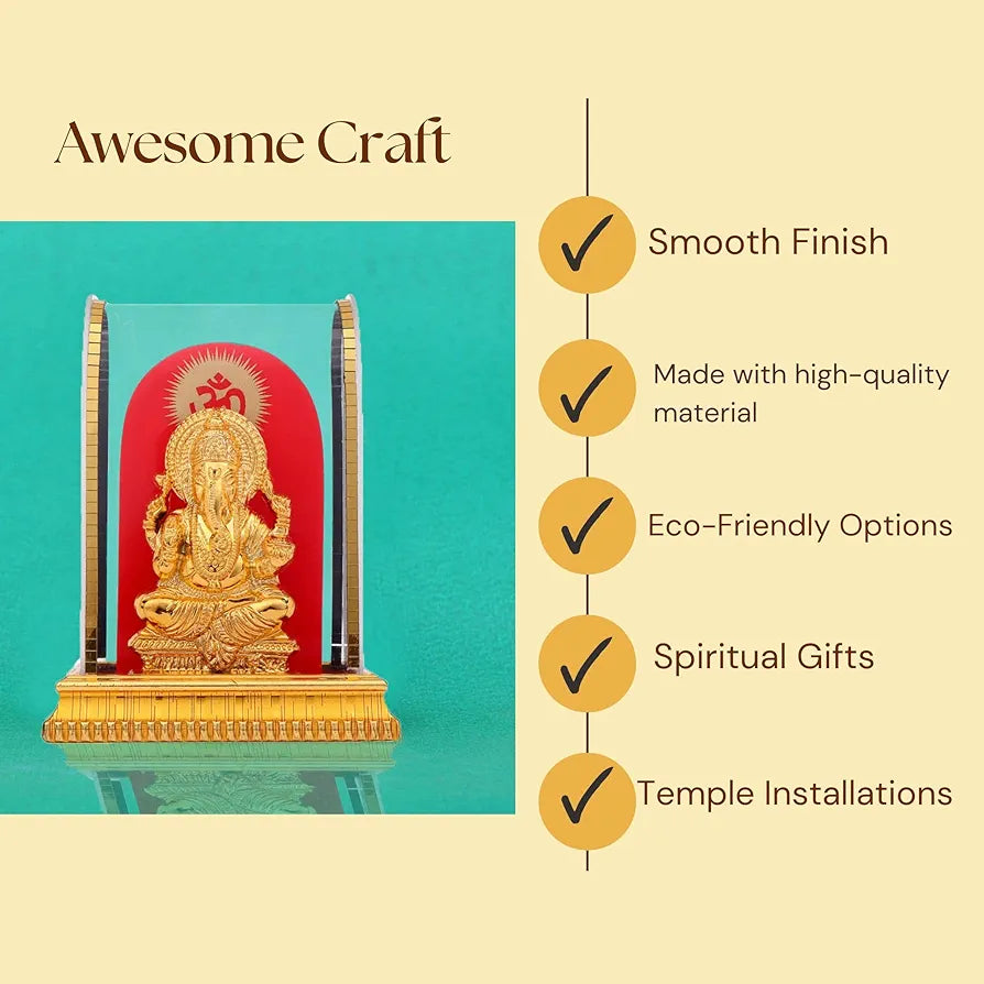 Awesome Lord Ganesh Idol in Acrylic Glass Box for and Figurine Showpiece Decorative Showpiece - 12.5 cm Gold