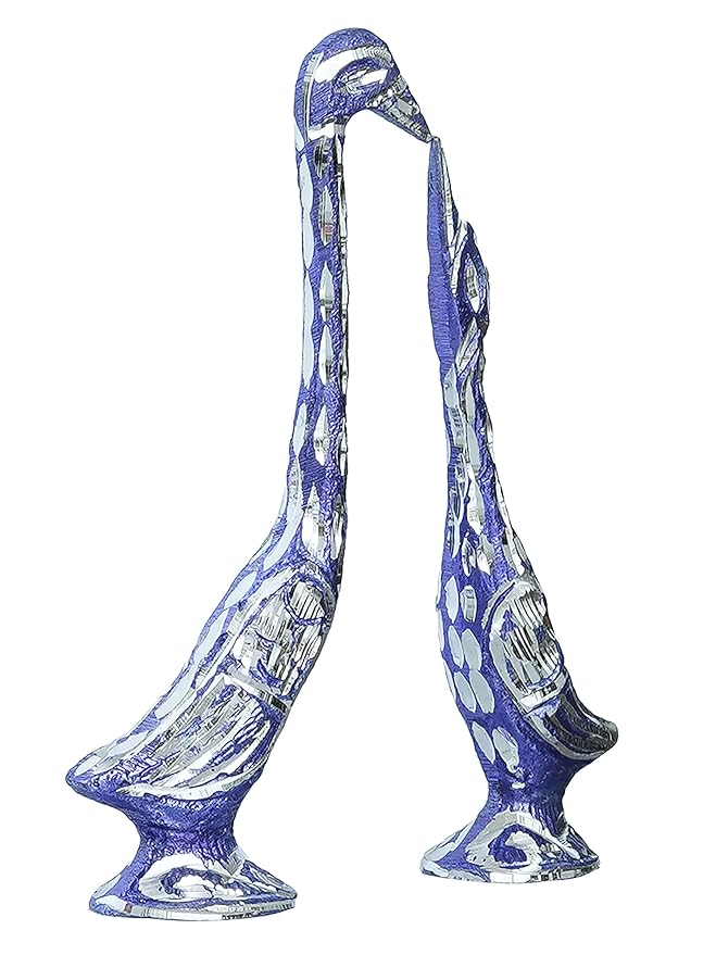 Ecraftindia 7 Inch Blue Kissing Swan Couple Handcrafted Decorative Figurine