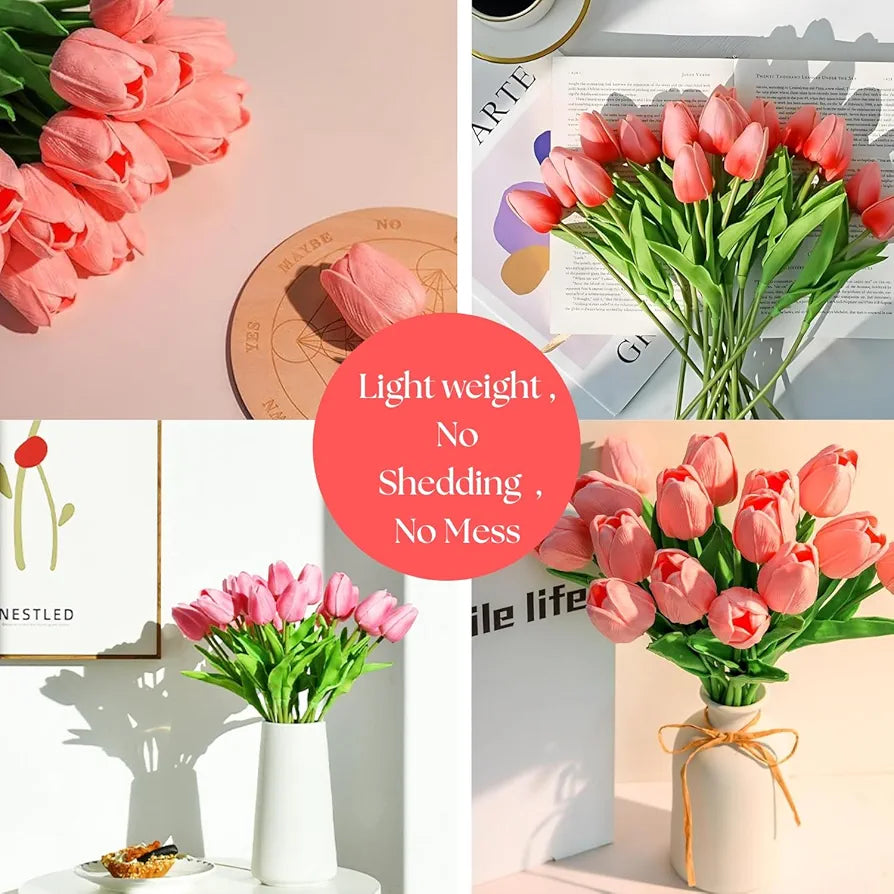 5 Pcs Artificial Tulip Lily Flowers Bunch Faux Pink Fabric Flowers