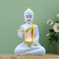 Jaipur Ace White Gold Buddha Sitting With Tealight in Hand Polyresin Idol