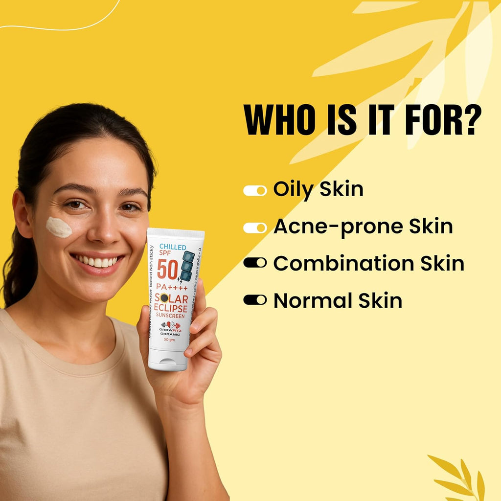 Growfitz Unisex Multivitamin SPF 50 PA+++ Sunscreen | For Dry, Sensitive, Oily & Combination Skin | Lightweight, No White Cast | Mineral & Water Based | Natural Mint | No Harmful Chemicals (50g)