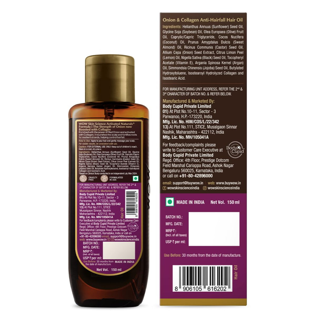 Wow Skin Science Onion & Collagen Anti-hairfall Hair Oil - 200 ml