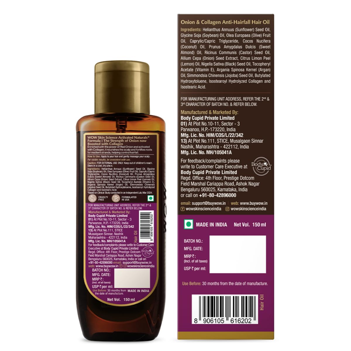 Wow Skin Science Onion & Collagen Anti-hairfall Hair Oil - 200 ml