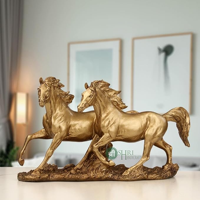 Indicast Resin Feng Shui 6"  Inch Running Horse Statue Handcrafted Decorative Showpiece Idol | Home Decor Animal Figurines