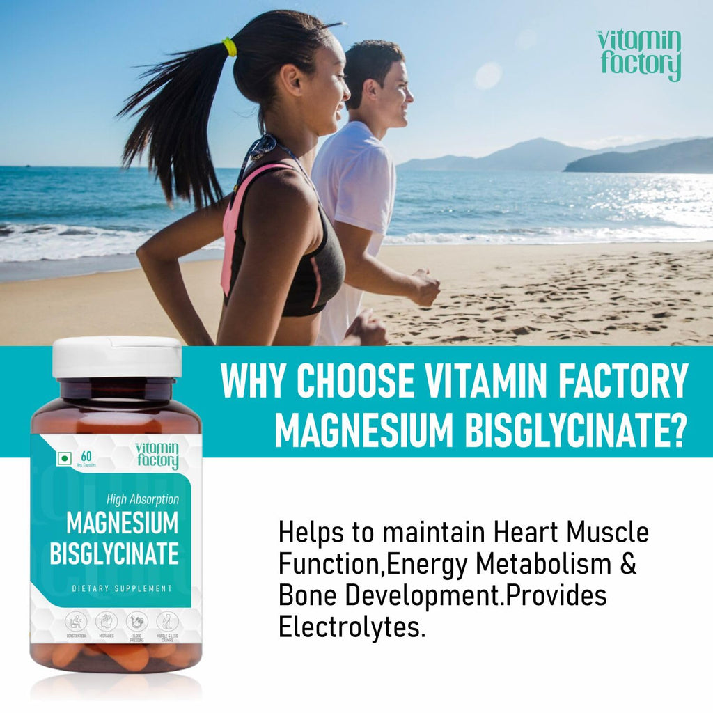 The Vitamin Factory Magnesium Bisglycinate Supplement - High Absorption Magnesium Supplements For Both Men & Women, Supports Sleep, Muscles & Nerve Health Supplements, 60 Vegetable Capsules