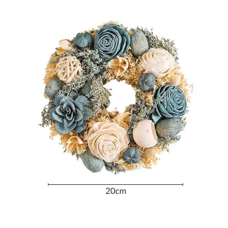 Shola Flower Wreath Handcrafted Eco-Friendly Wall Decor with Dried Flowers Rattan Balls & Jute Frame for Timeless Elegance