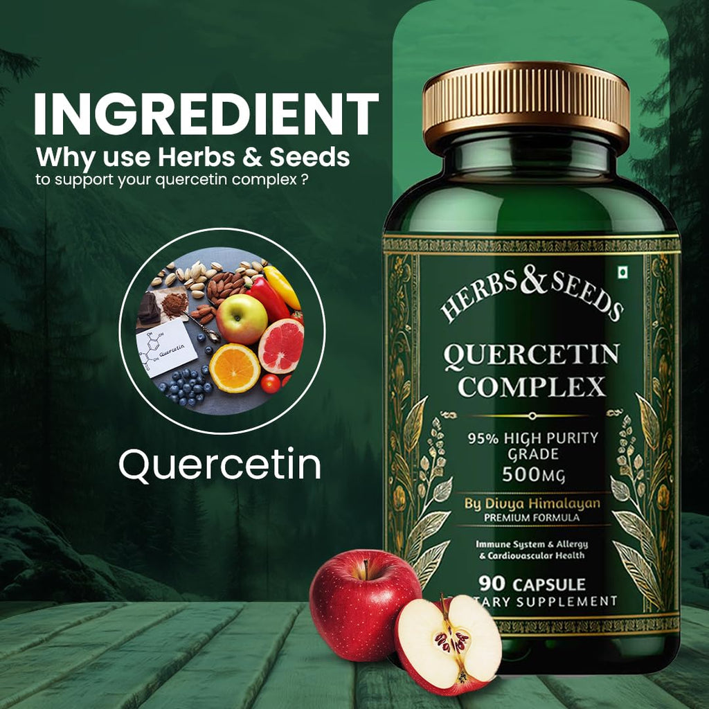 HERBS & SEEDS Quercetin Complex 500mg Supplement â€“ Vegan with Bioflavonoids for Immune, Respiratory & Heart Support â€“ Gluten, Dairy, Soy Free â€“ 60 Capsules