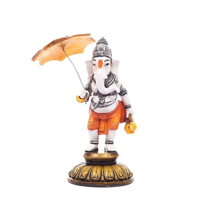 Ecraftindia Polyresin Lord Ganesha Idol | Cream and Gold