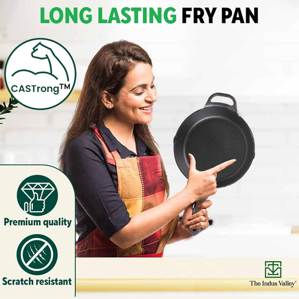 The Indus Valley Preseasoned Cast Iron Fry Pan | Skillet With Long Handle