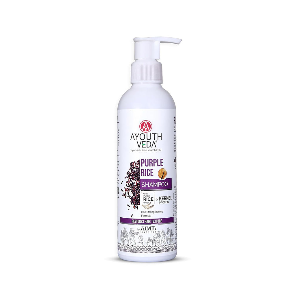 Ayouthveda Purple Rice Water & Kernel Protein Shampoo | With the Goodness of Betel Leaves & Guava Leaves | For Damage & Frizzy Hair | Helps To Restore Hair Texture (Pack of 1; 200ml)
