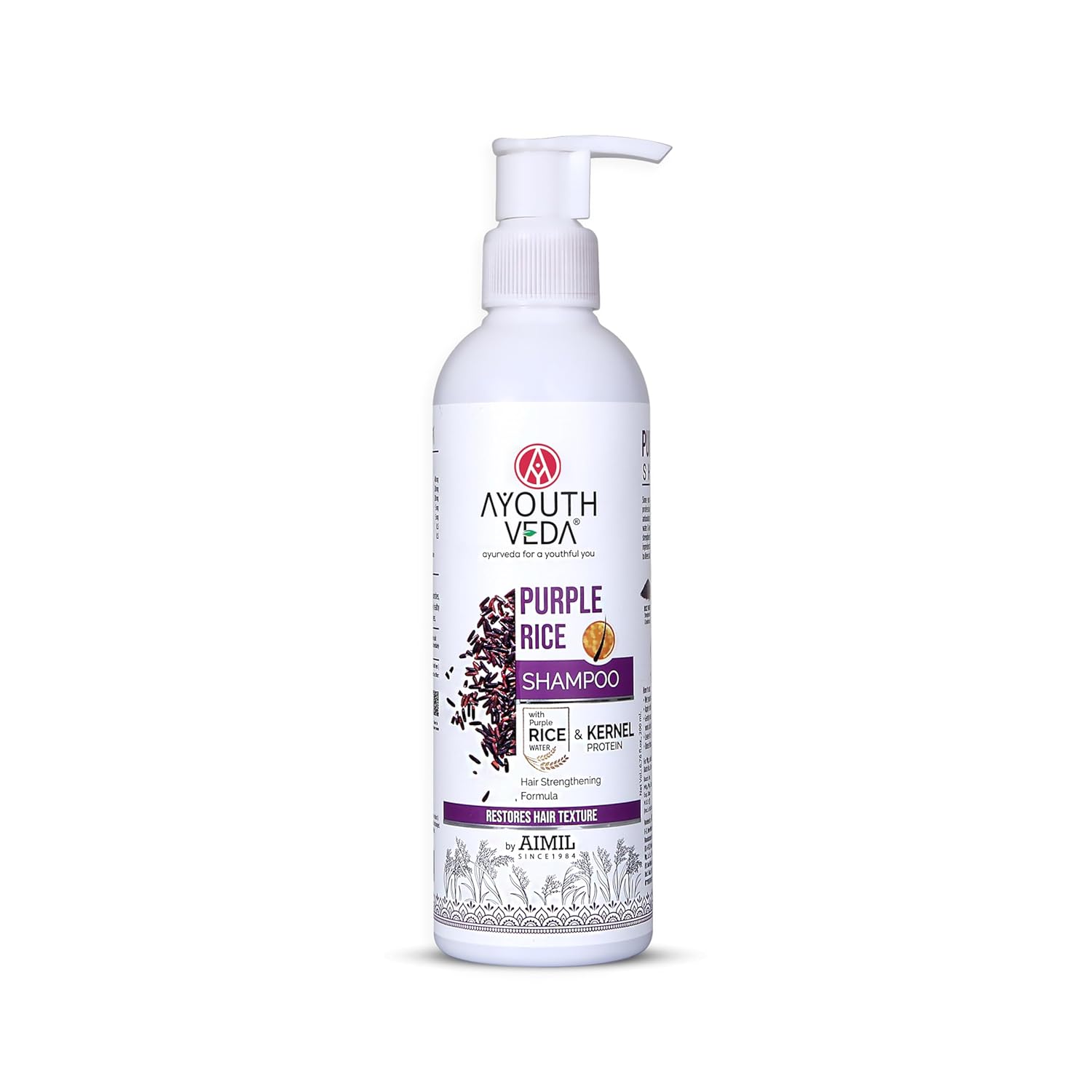 Ayouthveda Purple Rice Water & Kernel Protein Shampoo | With the Goodness of Betel Leaves & Guava Leaves | For Damage & Frizzy Hair | Helps To Restore Hair Texture (Pack of 1; 200ml)