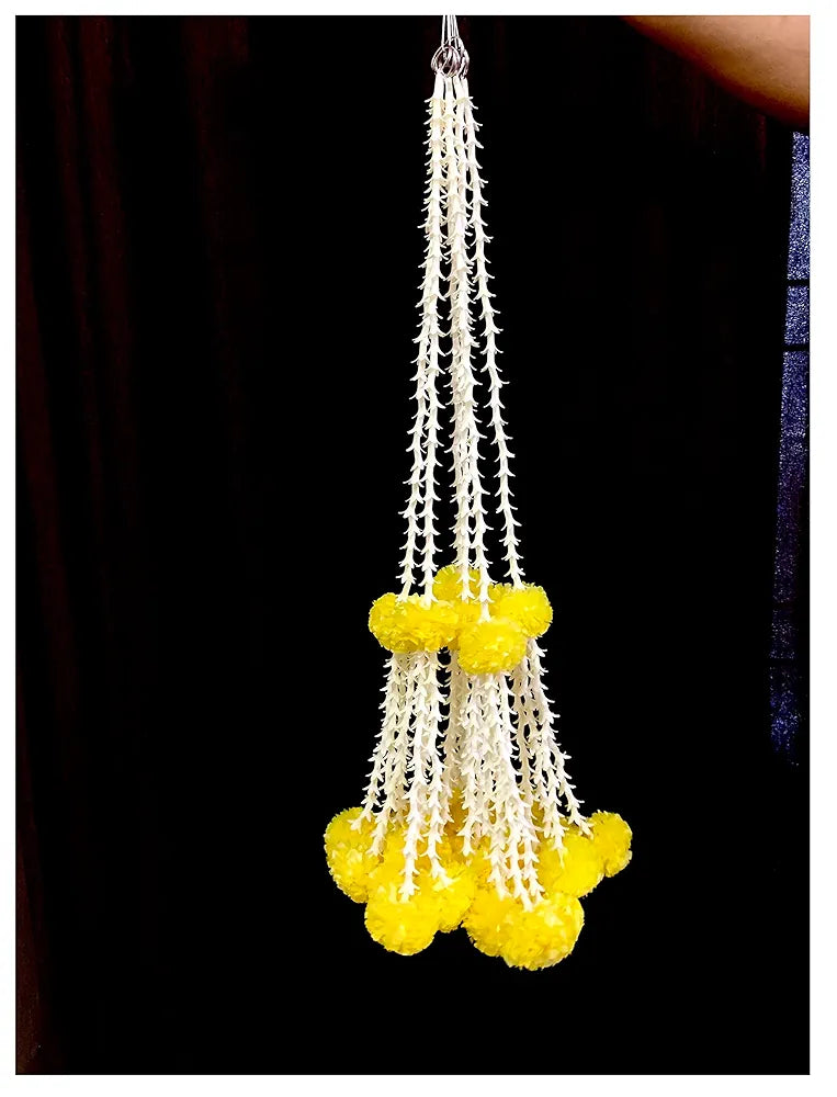 Artificial Rajnigandha Clustered Fluffy Marigold Strings 2.33 ft  Pack of 6 Yellow