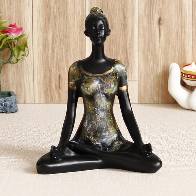 Ecraftindia Meditating Lady in Yoga Pose Antique Finish Handcrafted Decorative Polyresin Showpiece