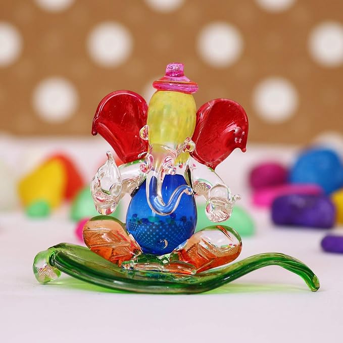 Ecraftindia Multicolored and Transparent Double Sided Crystal Car Paan Ganesha Showpiece