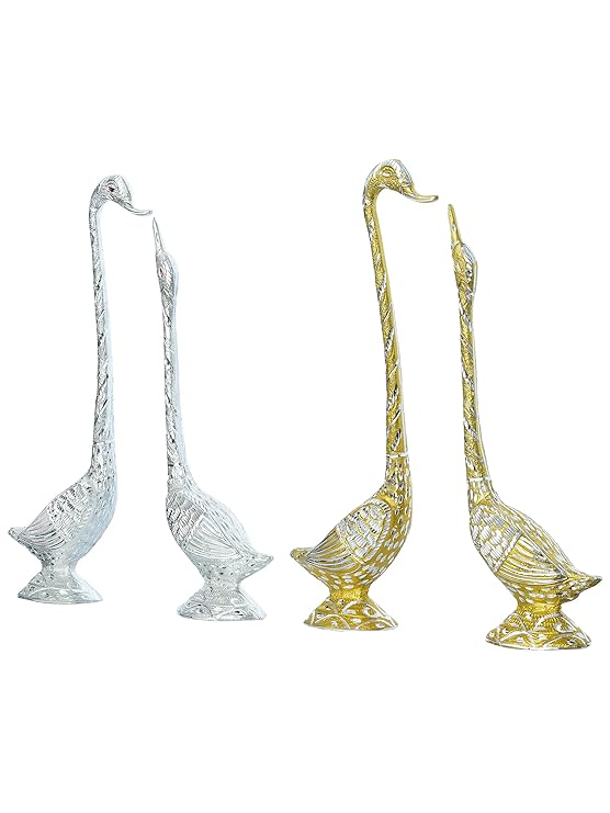 Ecraftindia Set of Two 16.5 Inch Silver Kissing Swan Couple Handcrafted Decorative Figurine