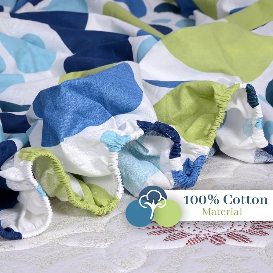 Divine Casa 144 TC 100% Cotton Elastic Fitted Bedsheet for Double Bed with 2 Pillow Covers Colour Blue Bedding