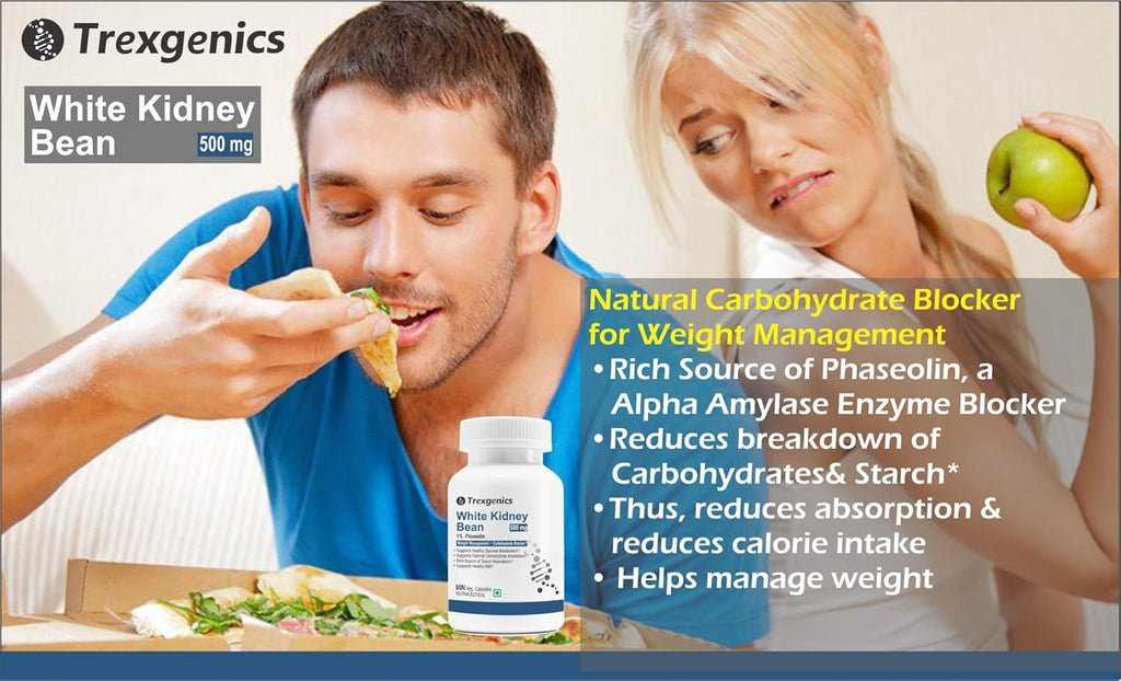 Trexgenics WHITE KIDNEY BEAN 1% Phaseolin 500 mg Carbohydrate Blocker, Weight Management VEGAN & NON-GMO (60 Veg. Capsules) (Pack of 1)