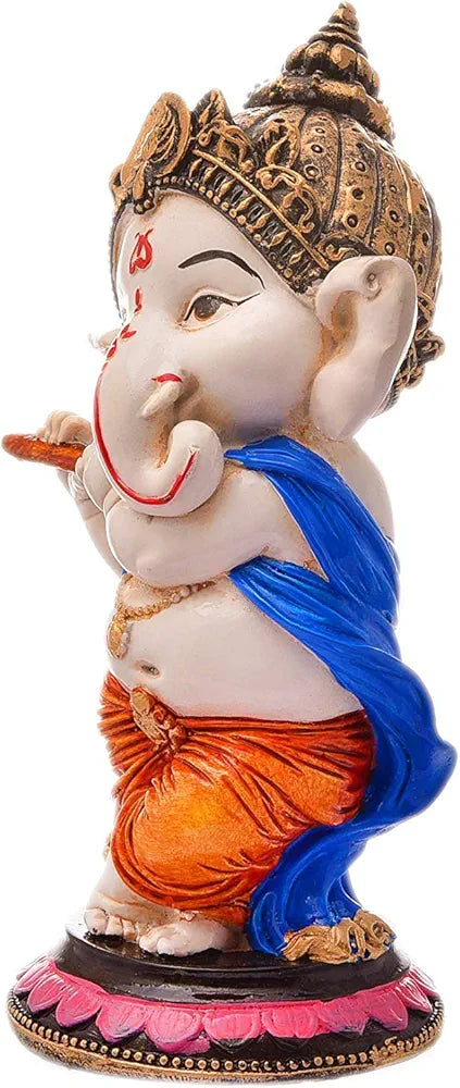 Nrson Indian Handcrafted Polyresin Ceramic Eco Friendly Lord Ganesh Idol Figurine Flute Ganesha