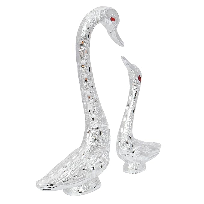 Ecraftindia Loving Silver Swan Couple Metal Handcrafted Decorative Figurine