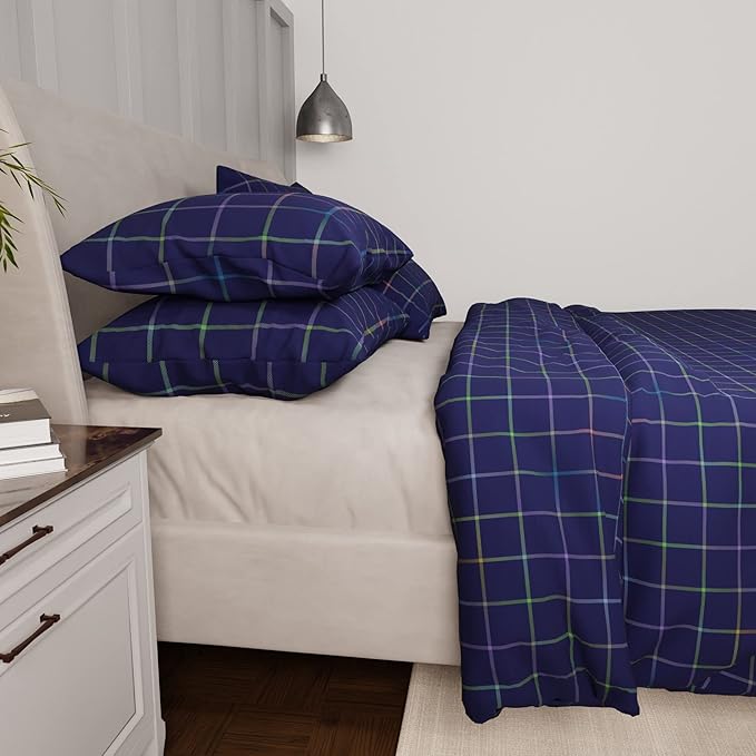 Stoa Paris Vogue Microfibre Comforter for King Size Bed with 4 Pillow Covers Colour Indigo Rainbow Chèques