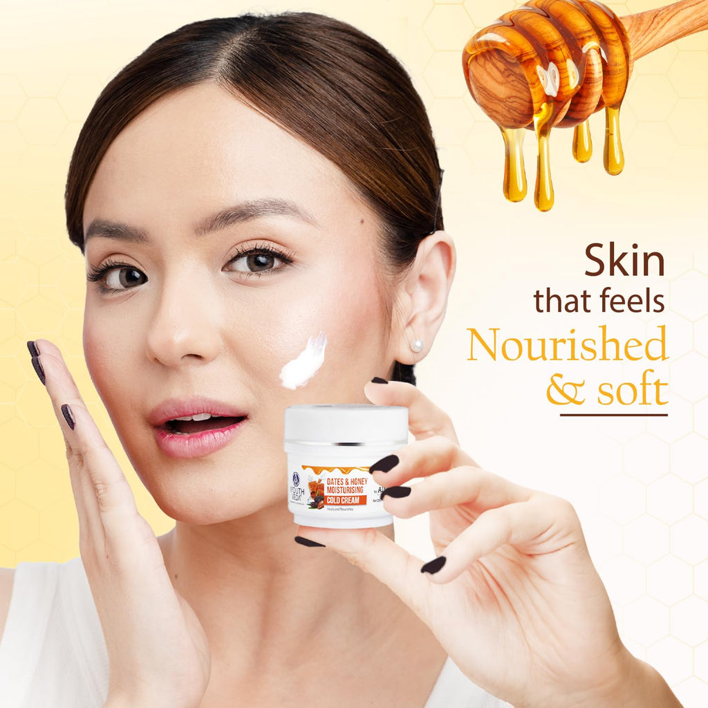 Ayouthveda Dates & Honey Moisturising Cold Cream| Deep Nourishing & Skin Hydrating Moisturizer | Removes Skin Dryness With Fast Observing & Non-Greasy Solution (Pack of 1-50g)