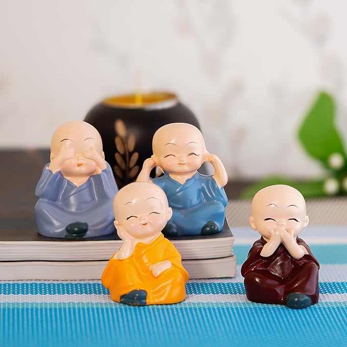 Ecraftindia Colorful 4 Monks Buddha Figurines