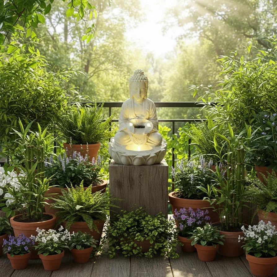 Alila Meditating Kamal Buddha Water Fountain Statue for Home Living Room Decor 21inches 53cm