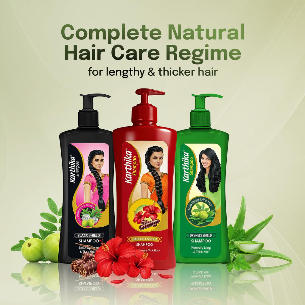 Karthika Black Shield Shampoo for Hair Fall Control & Hair Growth | With Amla, Curry Leaves & Bhringraj | For Long, Strong Hair | 650 ml