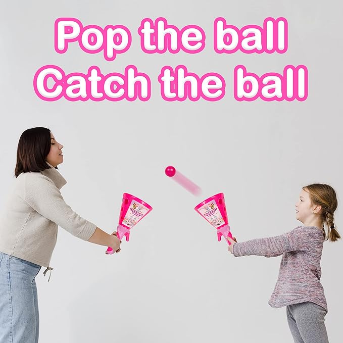 Ratna's Click & Catch Plastic Twin Ball Indoor & Outdoor Game Pop and Catch Launcher Basket Toy | Unicorn Pink