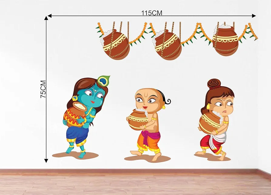 Rawpockets Decals Lord Krishna Carrying Butter Pot Wall Sticker