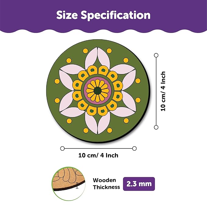 Mini Leaves Wooden Mandala Beginner Paint Kit Tea Coasters Art and Craft Kit | Coaster Diy Kit Set of 6