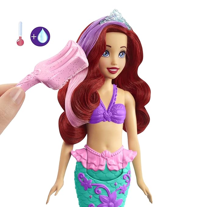 Mattel Disney Princess Toys Ariel Mermaid Doll with Color-Change Hair and Tail Color Splash