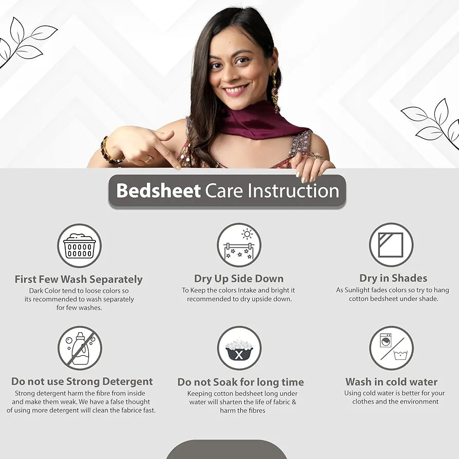 Divine Casa 100% Cotton Bedsheet for Single Bed 144 TC Bedsheet Single Size Bed Cotton with 1 Pillow Cover Colour Aqua Sand
