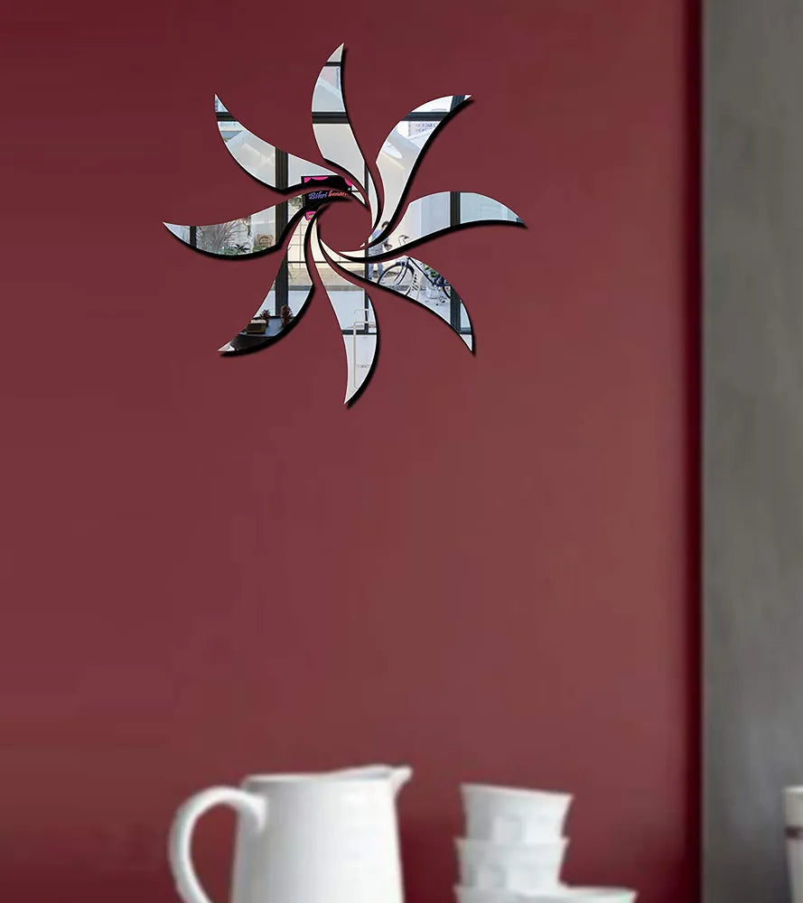 Bikri Kendra Sun Silver Model-1 Mirror Stickers for Wall, Acrylic Mirror Wall Decor Sticker