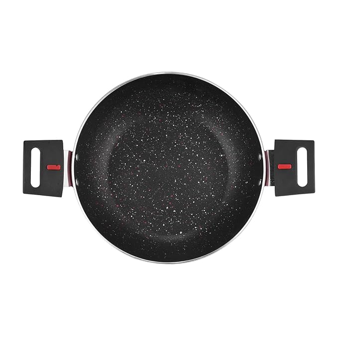 Vinod Popular Aluminium Non Stick Kadai With Detachable, Removeable Handles - 2.5 Litres | 24 Cm | 3 Mm Thick | Kadhai With Glass Lid