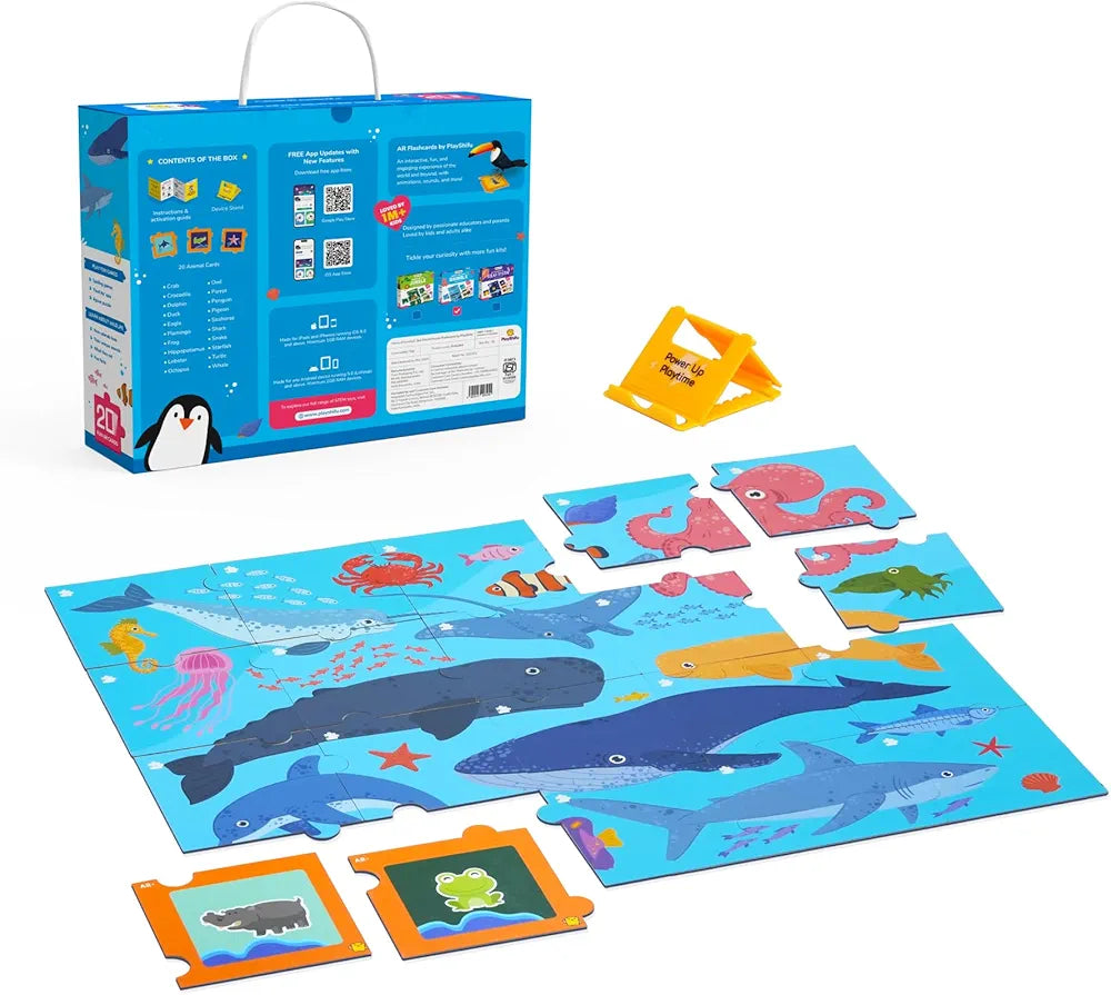 Playshifu 20 Underwater Animals Flashcards for Kids Boost Problem Solving Skills with 4D Educational Ar-Powered Stem Fun Learning, Interactive Game