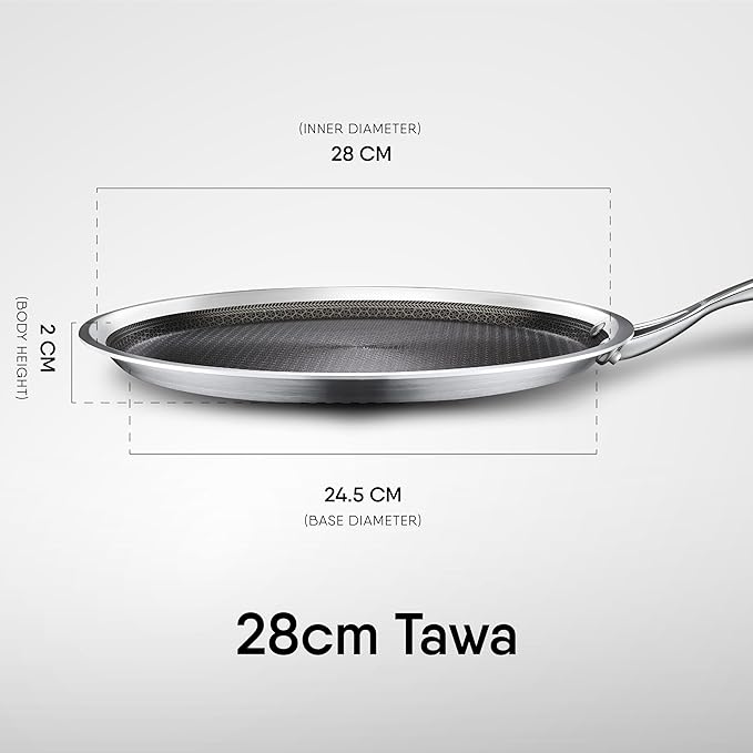 Stahl Artisan Hybrid Triply Dosa Tawa, Induction Base, Non Stick Pan - 28 Cm