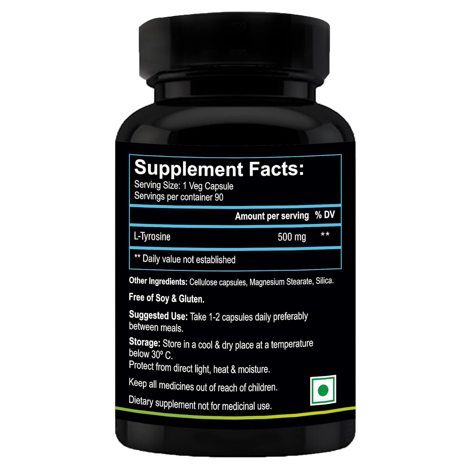 Nutriosys L-Tyrosine 500mg Supports Cognitive Health & Brain Function, Essential For Thyroid Functions - 90 Veg Capsules