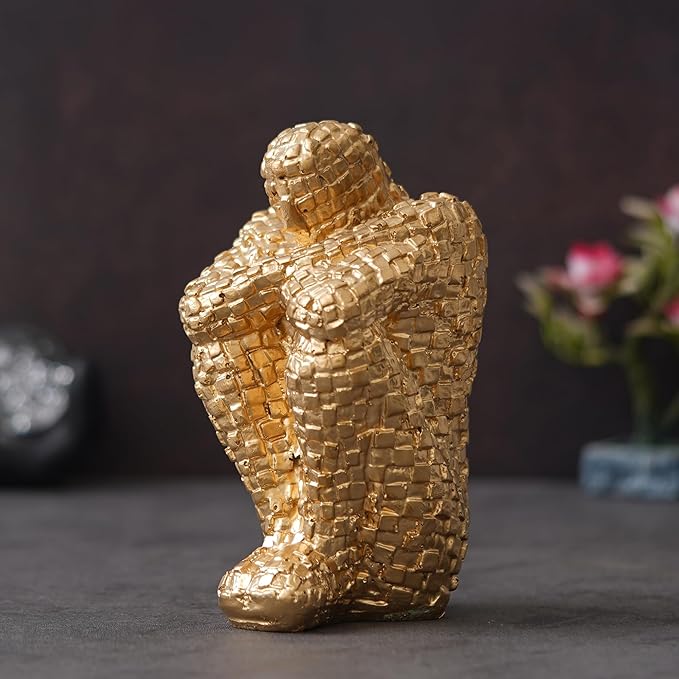 Ecraftindia Golden Polyresin Handcrafted Thinking Man Statue Human Figurine