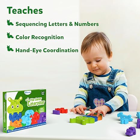 Skillmatics Wooden Puzzle The Clever Caterpillar 2 Puzzles Learn Letters & Numbers
