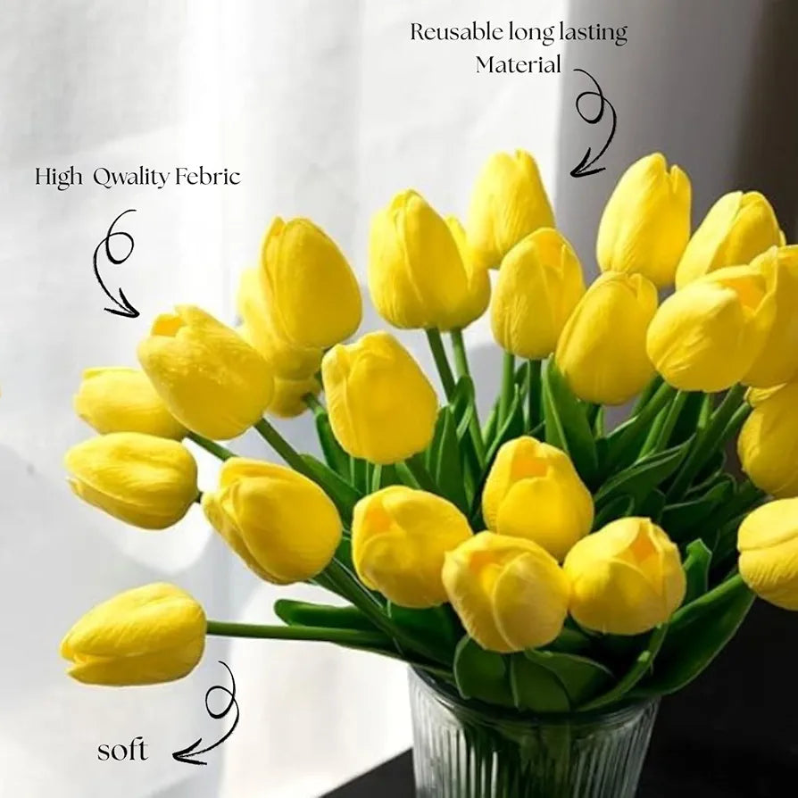 5 Pcs Artificial Tulip Lily Flowers for Vase Home Daisy Yellow Fabric Vase Not Included