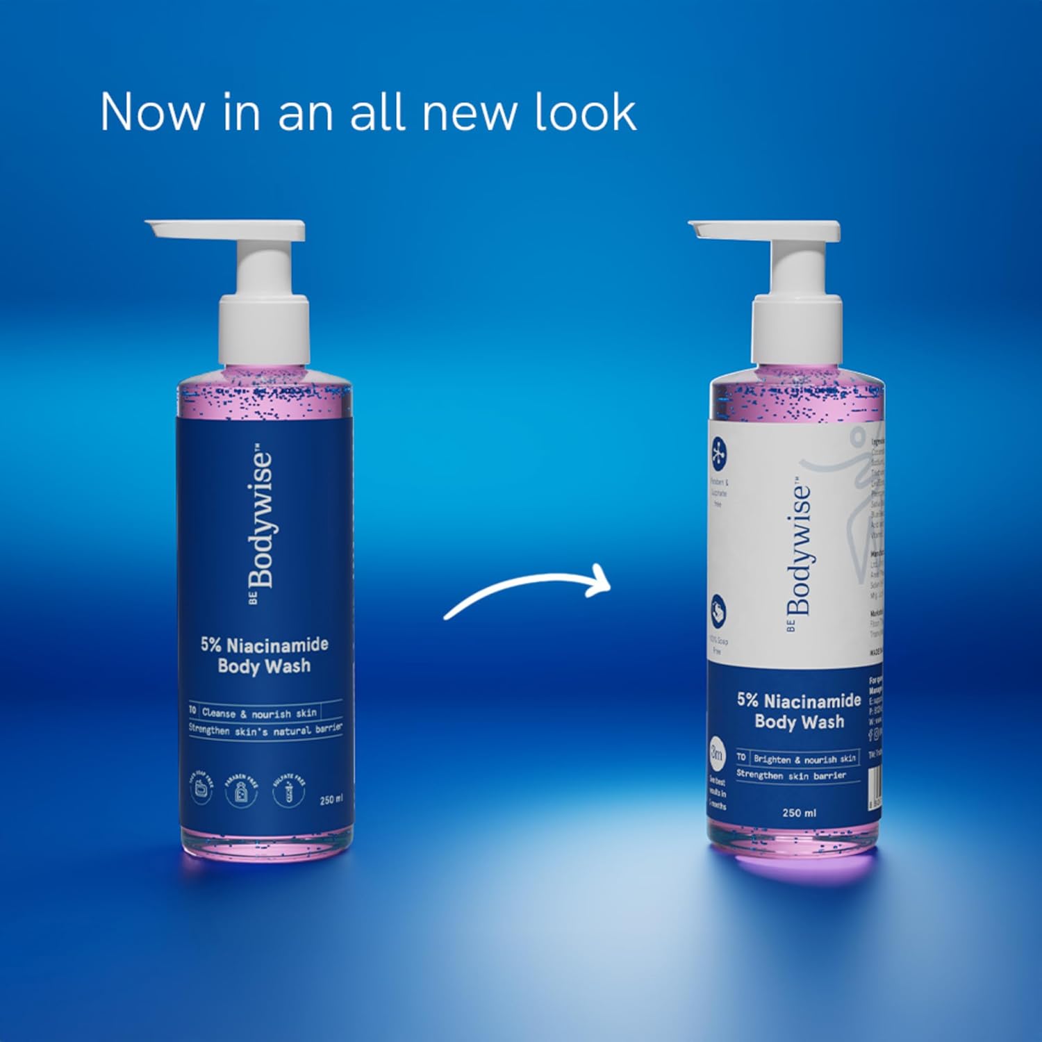 Be Bodywise 5% Niacinamide Brightening Body Wash | Hydrates & Deep Cleanses Skin | For Glowing & Hydrated Skin | With Aloe vera, Vitamin B3 & E | For All Skin Types | 250ml