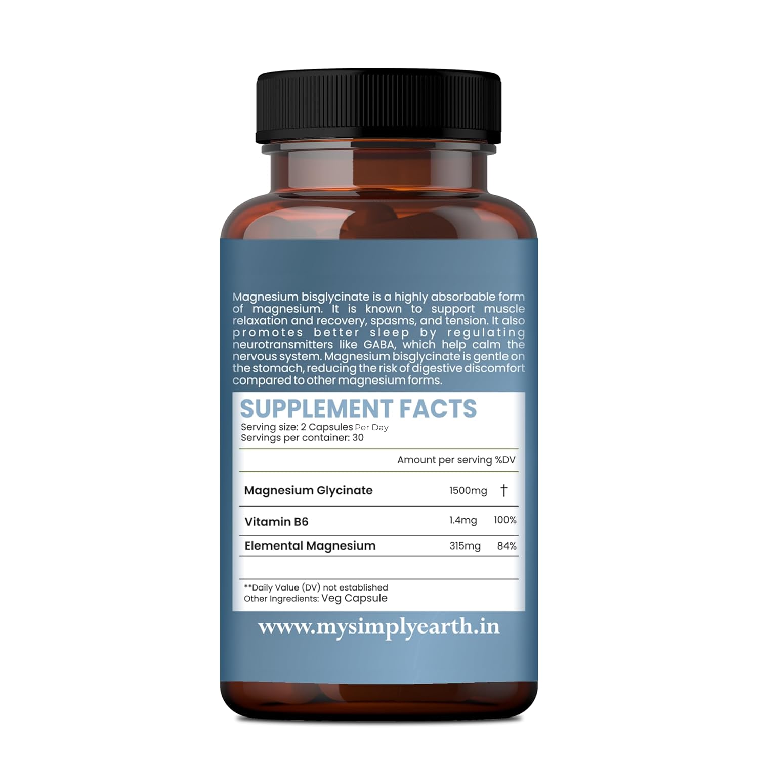 Simply Earth Magnesium Bisglycinate 1500 MG(Elemental 315) Most Bioavailable Magnesium for Sleep, Muscle, Bone & Heart Support | Supports Sleep, Recovers Muscles with Vitamin B6-60 Capsules