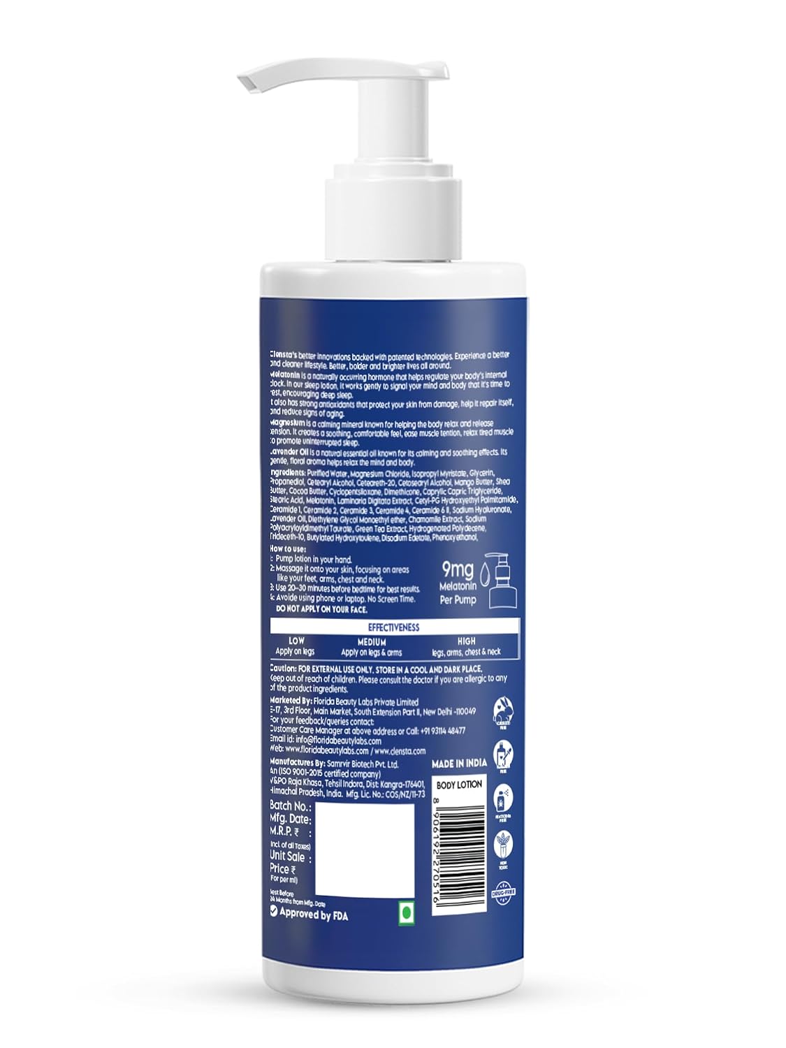 Clensta Sleep Lotion with 0.3% Melatonin & 10% Magnesium | Lavender & Chamomile Oil For Deep & Restful Sleep | Relaxes Muscle, Post workout & Reduces Signs of Aging | 250 ml