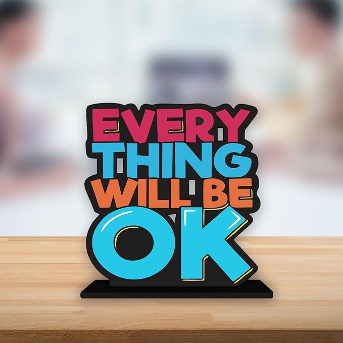 Artvibes Wooden Idols and Figurine Every Thing Will Be Ok Inspirational Quotes Table Decor for Office Desk